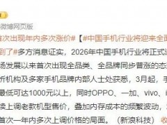 存储芯片价格上涨，2026年手机行业将迎较大规模价格调整